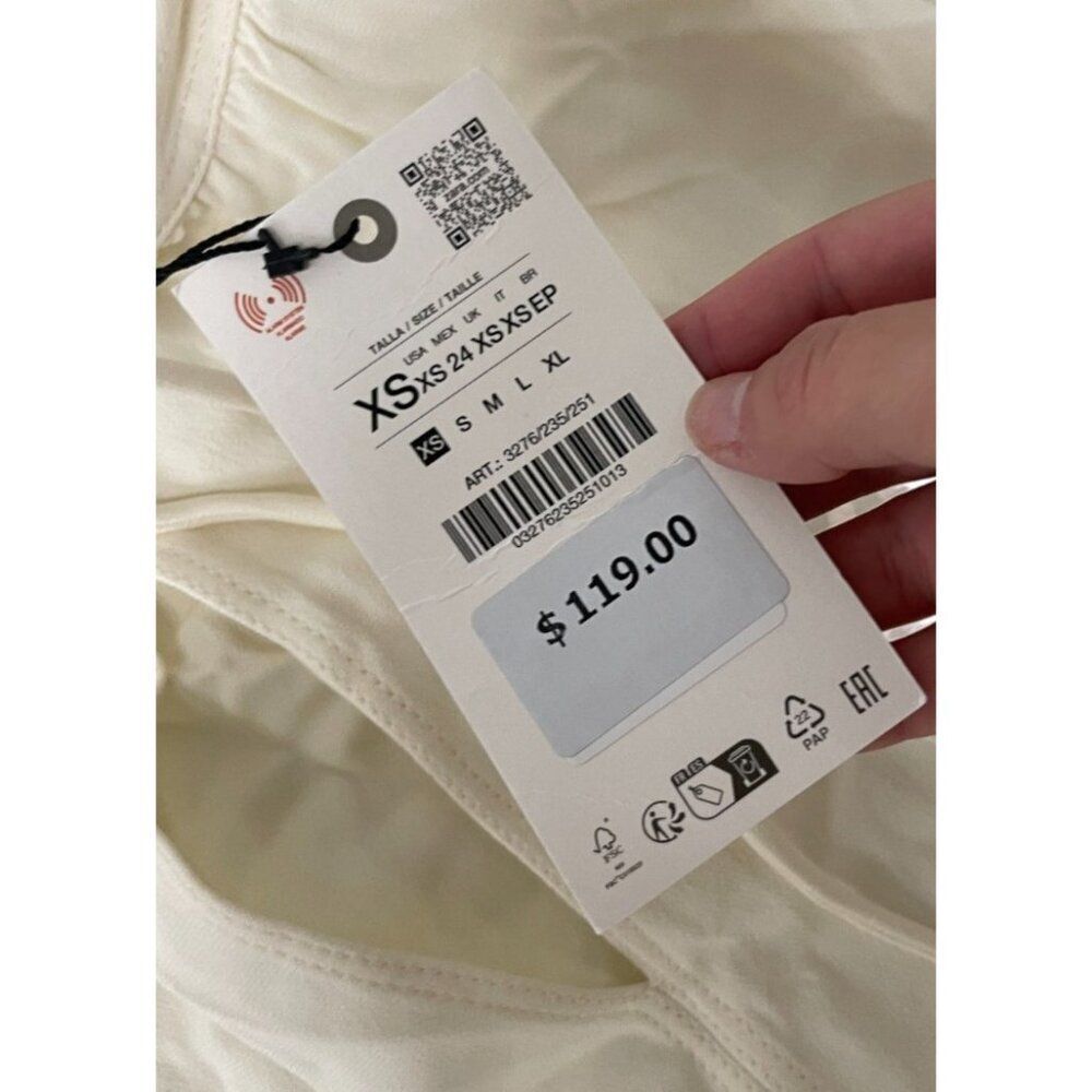 Zara Womens Long Kaftan Dress XS Oyster White V-Neck Drawstring 3276/235 NWT - Picture 5 of 15